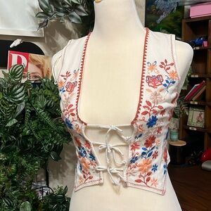 free people white embroidered vest sz XS